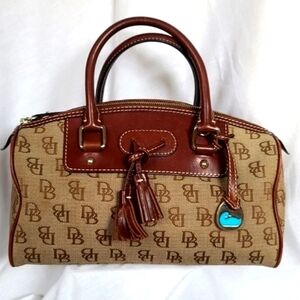 Dooney & Bourke Leather Canvas Bag Brown Crossbody Shoulder Strap Fringe…